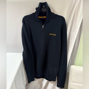 Nautica Jeans Company Navy Black Ribbed 100% Cotton 1/4 Zip Sweater Mens Size XL